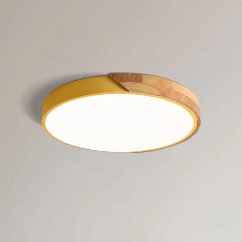 Lampa sufitowa LED - Okrągły kształt z akcentem drewna