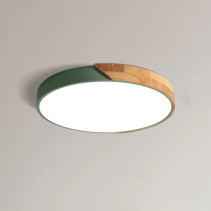 Lampa sufitowa LED - Okrągły kształt z akcentem drewna