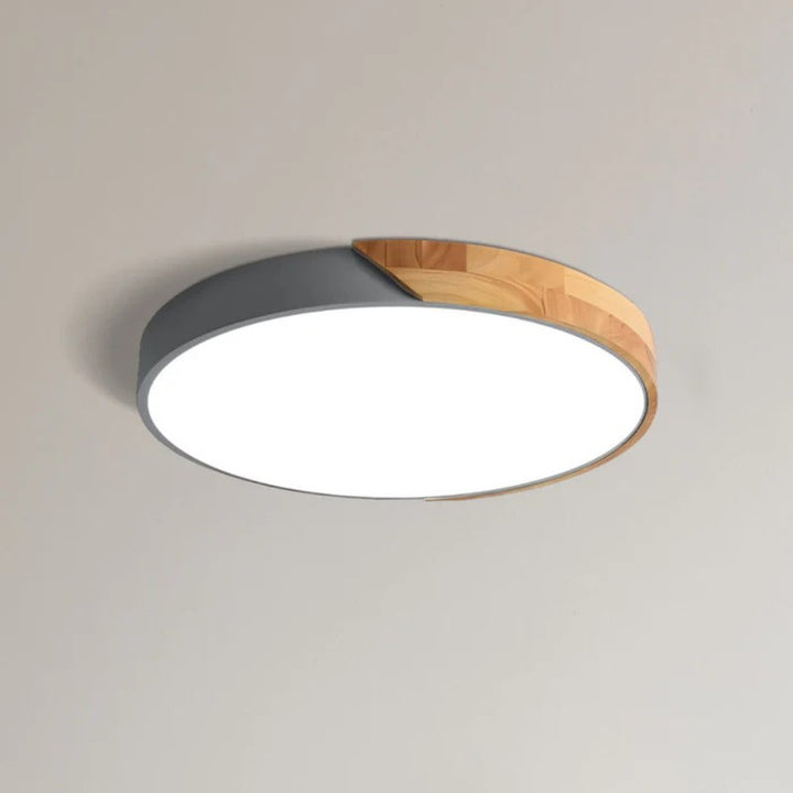 Lampa sufitowa LED - Okrągły kształt z akcentem drewna