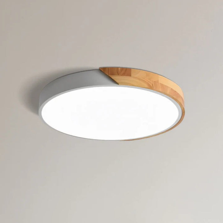 Lampa sufitowa LED - Okrągły kształt z akcentem drewna