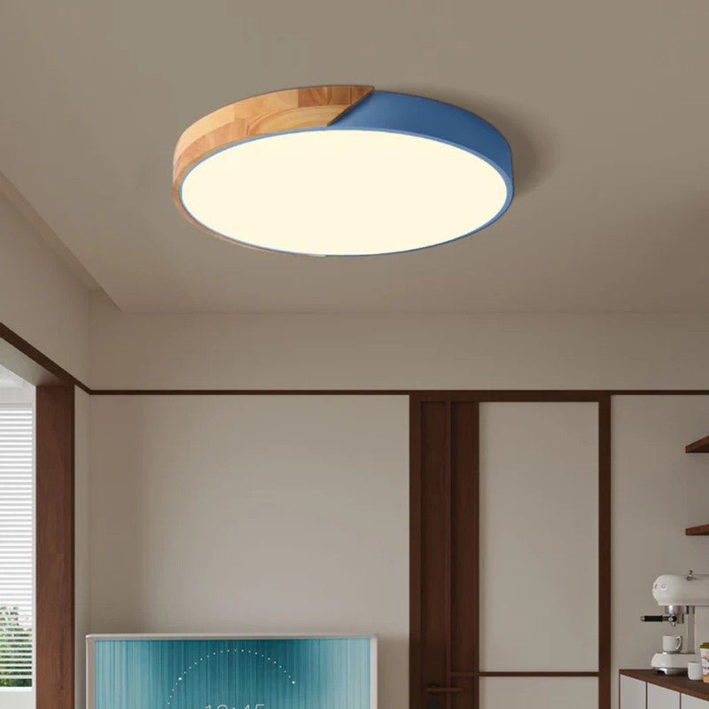 Lampa sufitowa LED - Okrągły kształt z akcentem drewna