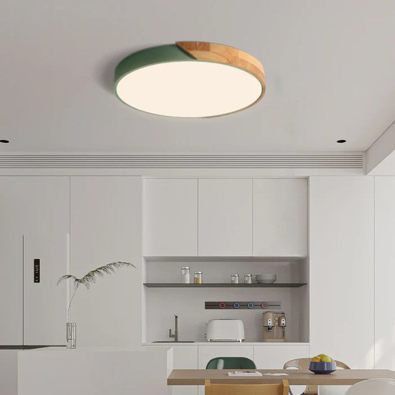 Lampa sufitowa LED - Okrągły kształt z akcentem drewna