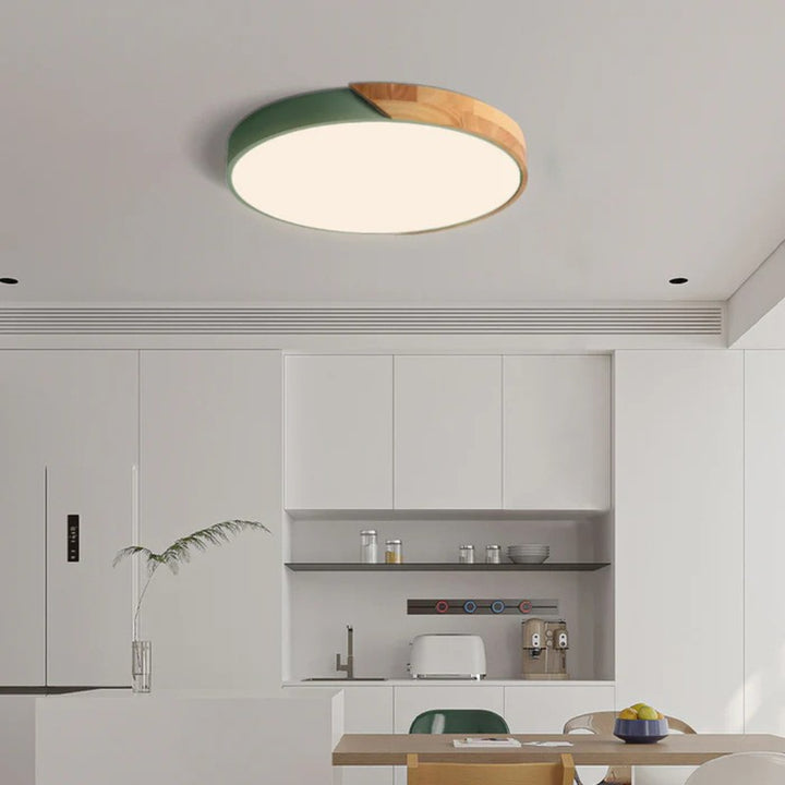 Lampa sufitowa LED - Okrągły kształt z akcentem drewna