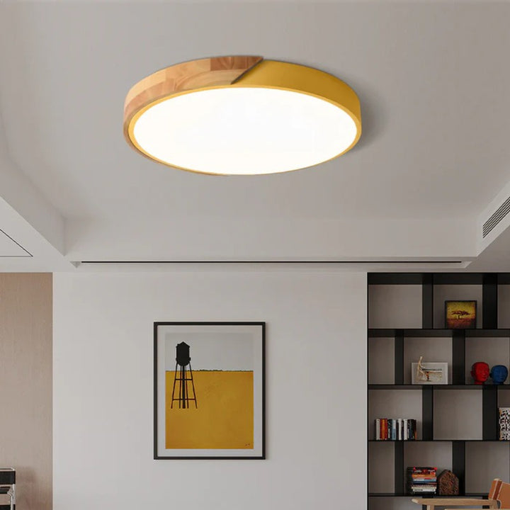 Lampa sufitowa LED - Okrągły kształt z akcentem drewna