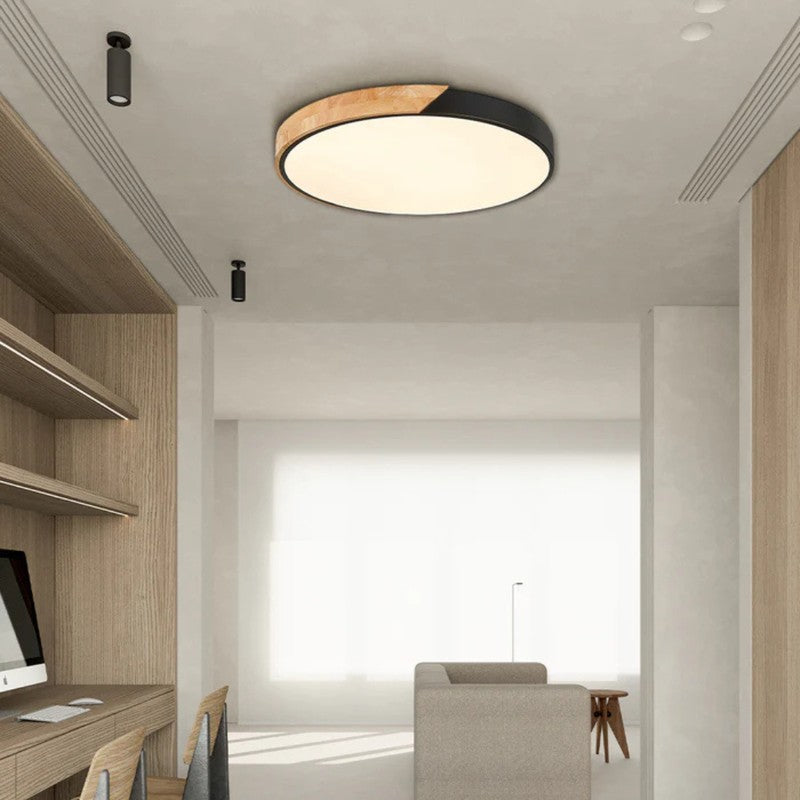 Lampa sufitowa LED - Okrągły kształt z akcentem drewna