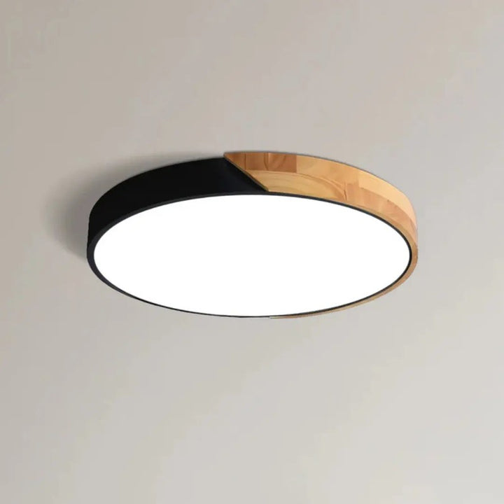 Lampa Sufitowa LED - Okrągły Kształt z Drewnianą Ramą
