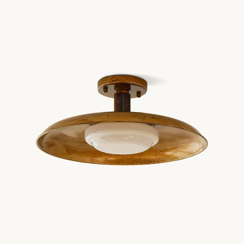 Lampa Sufitowa Półprzytwierdzana - Metalowy Dyszek z Białym Szkłem