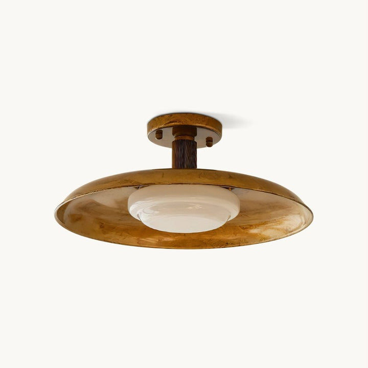 Lampa Sufitowa Półprzytwierdzana - Metalowy Dyszek z Białym Szkłem