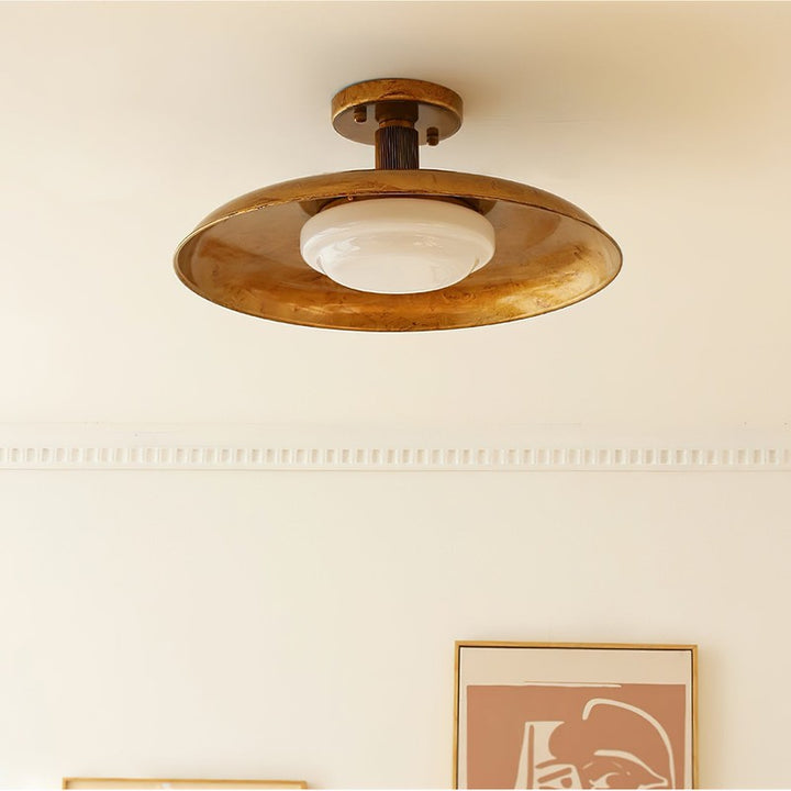 Lampa Sufitowa Półprzytwierdzana - Metalowy Dyszek z Białym Szkłem