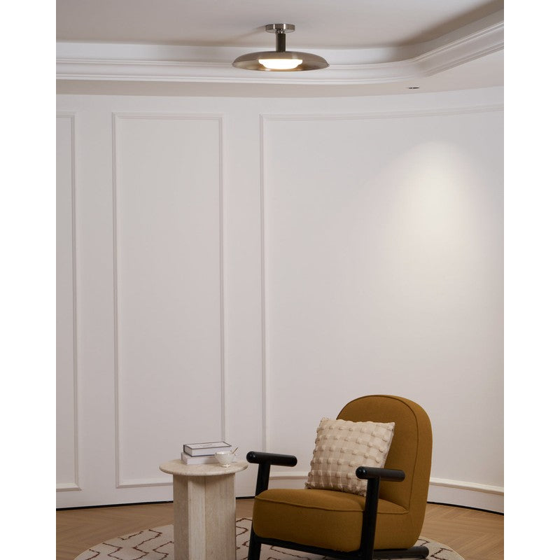 Lampa Sufitowa Półprzytwierdzana - Metalowy Dyszek z Białym Szkłem