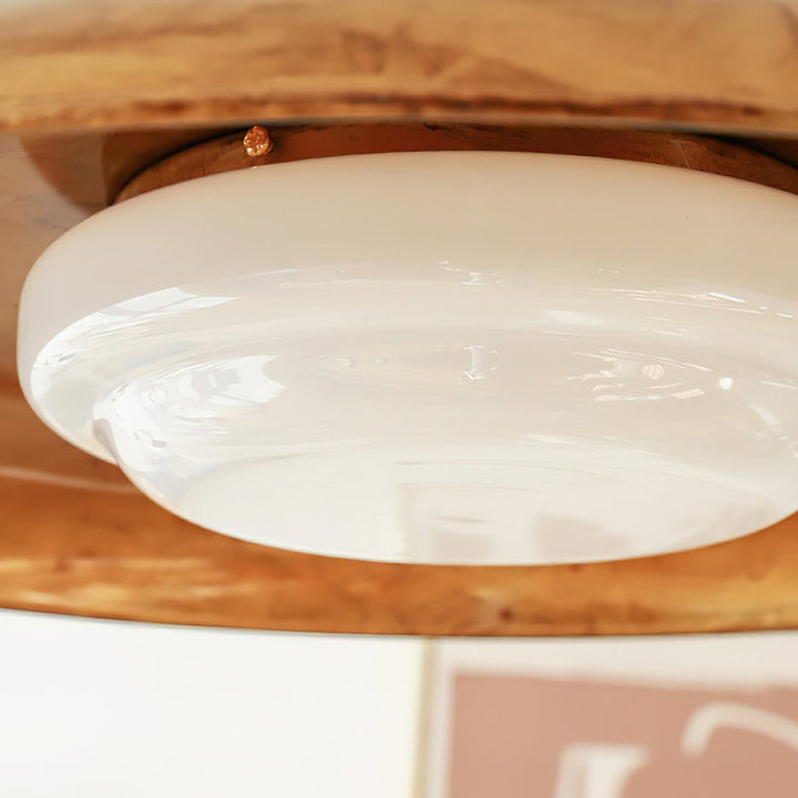 Lampa Sufitowa Półprzytwierdzana - Metalowy Dyszek z Białym Szkłem