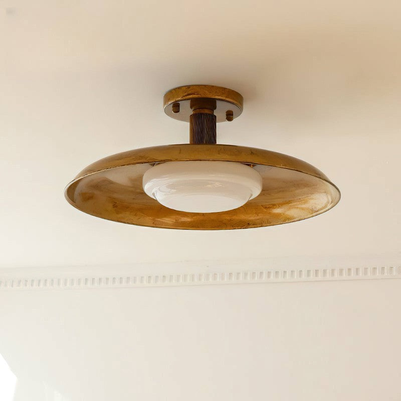 Lampa Sufitowa Półprzytwierdzana - Metalowy Dyszek z Białym Szkłem