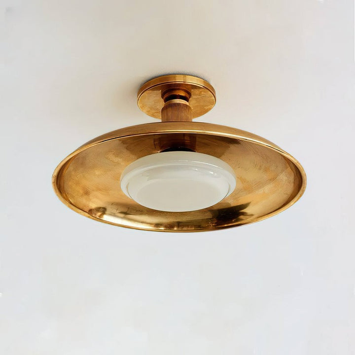 Lampa Sufitowa Półprzytwierdzana - Metalowy Dyszek z Białym Szkłem