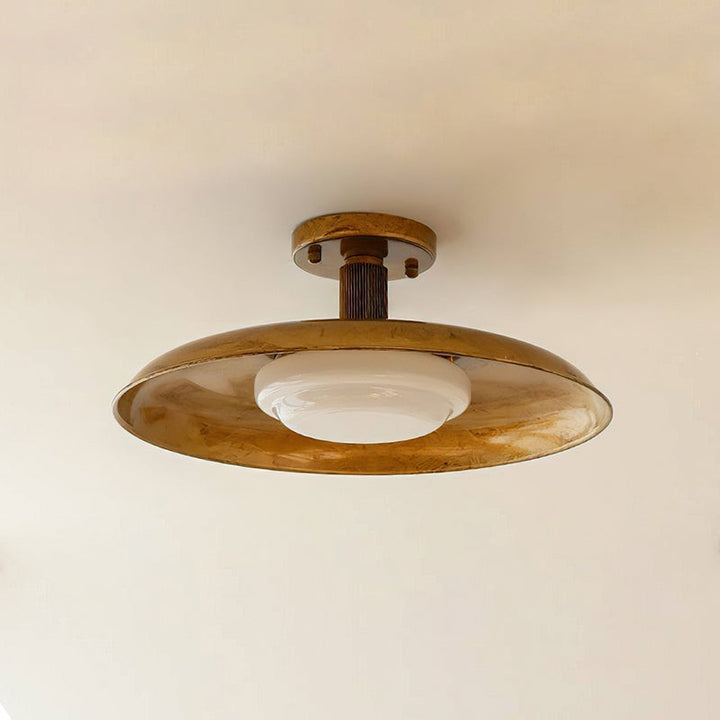 Lampa Sufitowa Półprzytwierdzana - Metalowy Dyszek z Białym Szkłem