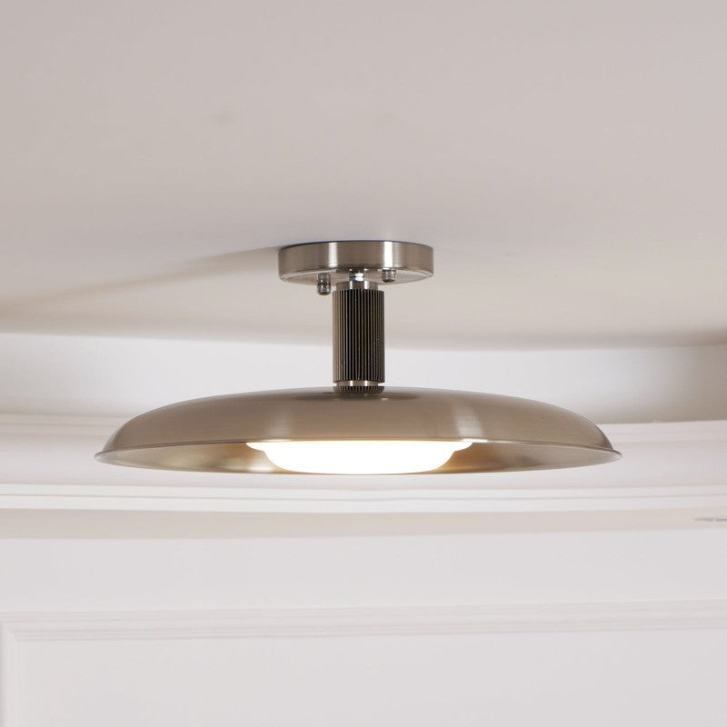 Lampa Sufitowa Półprzytwierdzana - Metalowy Dyszek z Białym Szkłem
