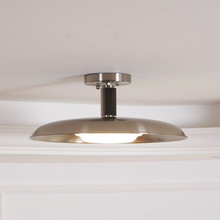 Lampa Sufitowa Półprzytwierdzana - Metalowy Dyszek z Białym Szkłem