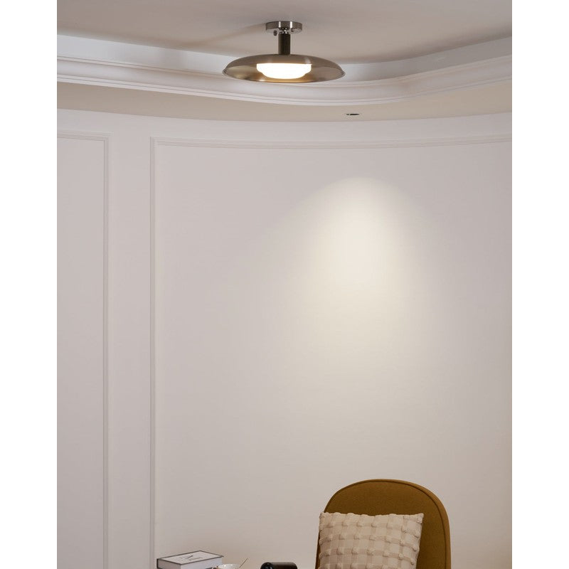 Lampa Sufitowa Półprzytwierdzana - Metalowy Dyszek z Białym Szkłem