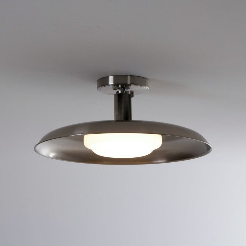 Lampa Sufitowa Półprzytwierdzana - Metalowy Dyszek z Białym Szkłem