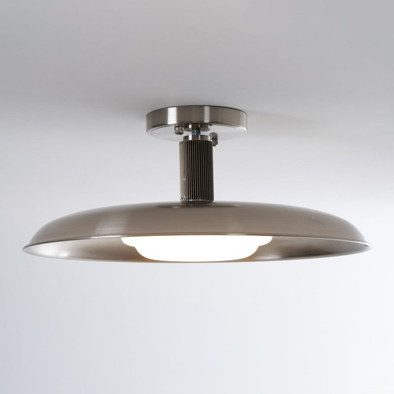 Lampa Sufitowa Półprzytwierdzana - Metalowy Dyszek z Białym Szkłem