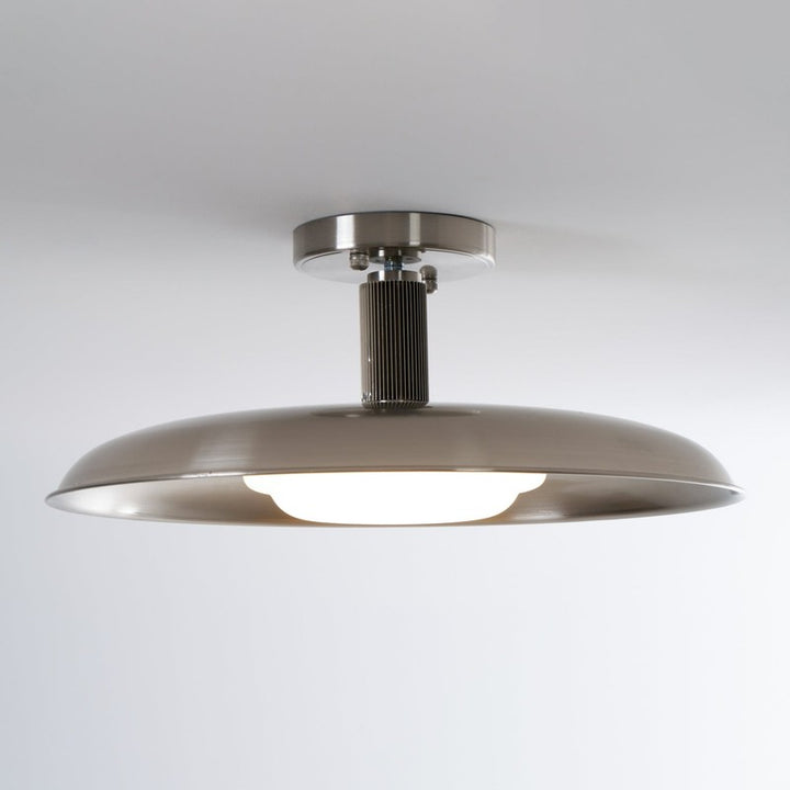 Lampa Sufitowa Półprzytwierdzana - Metalowy Dyszek z Białym Szkłem