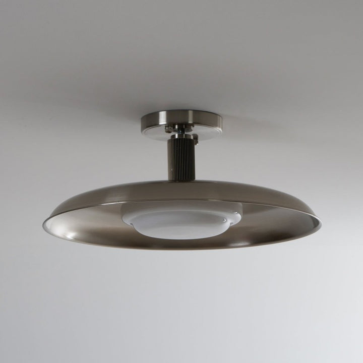 Lampa Sufitowa Półprzytwierdzana - Metalowy Dyszek z Białym Szkłem