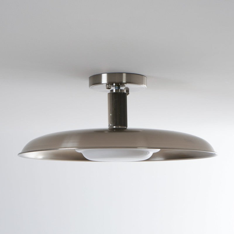 Lampa Sufitowa Półprzytwierdzana - Metalowy Dyszek z Białym Szkłem