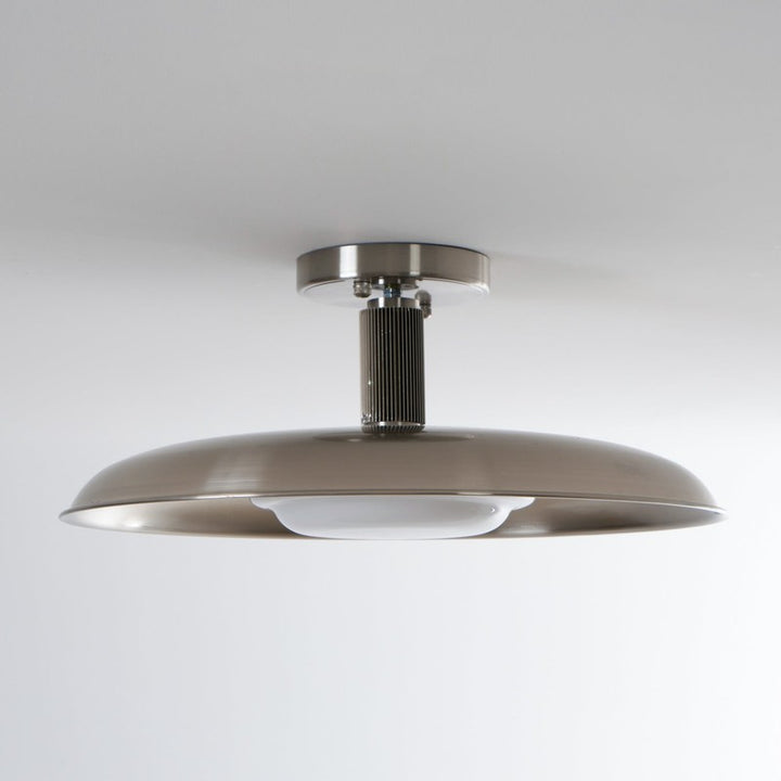 Lampa Sufitowa Półprzytwierdzana - Metalowy Dyszek z Białym Szkłem