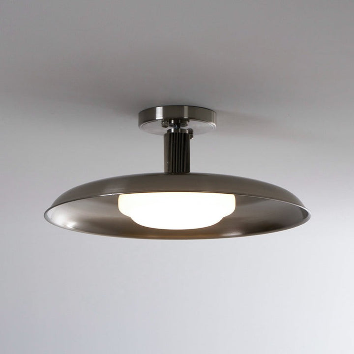Lampa Sufitowa Półprzytwierdzana - Metalowy Dyszek z Białym Szkłem