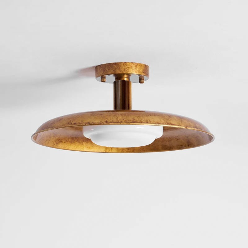 Lampa Sufitowa Półprzytwierdzana - Metalowy Dyszek z Białym Szkłem