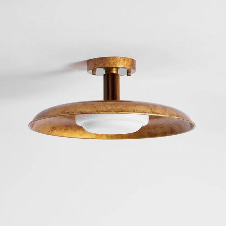 Lampa Sufitowa Półprzytwierdzana - Metalowy Dyszek z Białym Szkłem