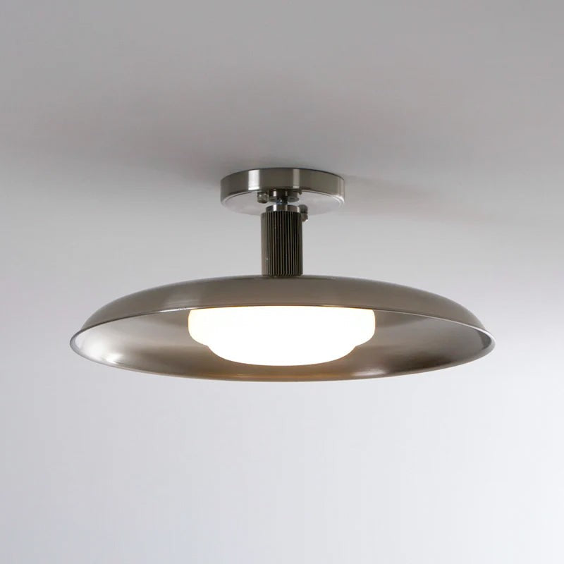Lampa Sufitowa Półprzytwierdzana - Metalowy Dyszek z Białym Szkłem