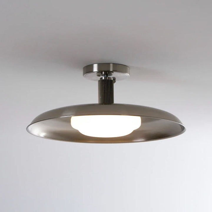 Lampa Sufitowa Półprzytwierdzana - Metalowy Dyszek z Białym Szkłem