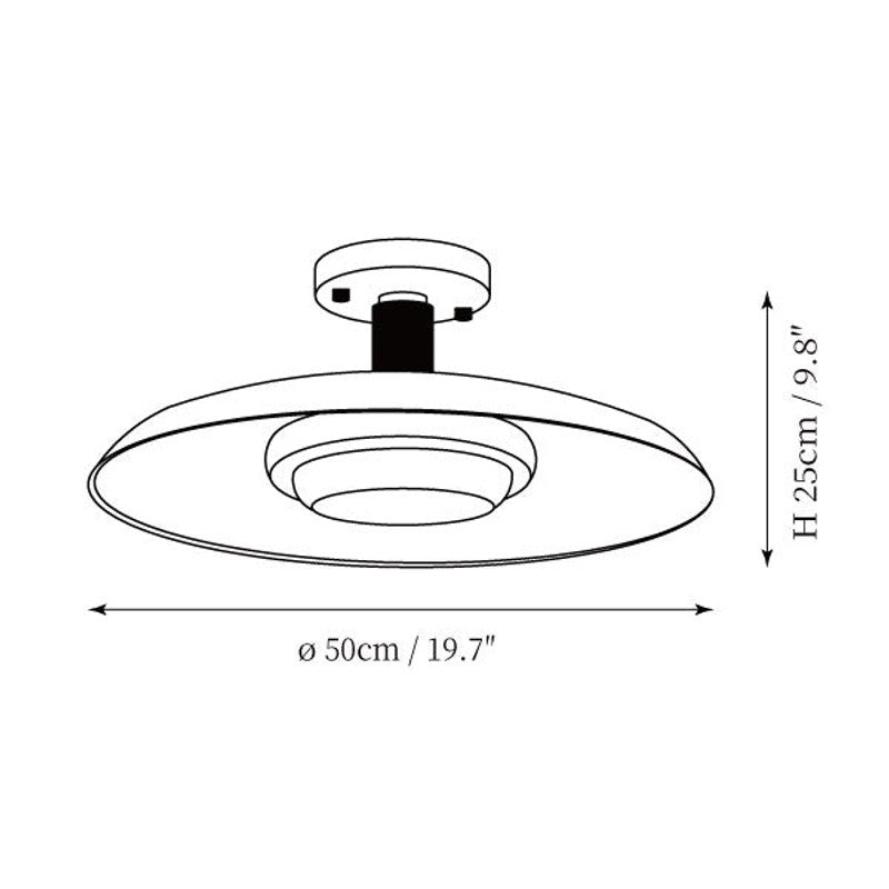 Lampa Sufitowa Półprzytwierdzana - Metalowy Dyszek z Białym Szkłem