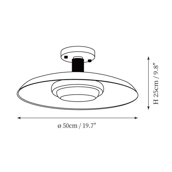 Lampa Sufitowa Półprzytwierdzana - Metalowy Dyszek z Białym Szkłem
