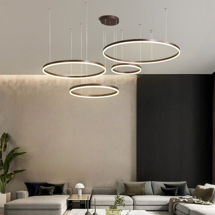 Lampa Wisząca z Podwójnym Pierścieniem LED - Metalowa Rama