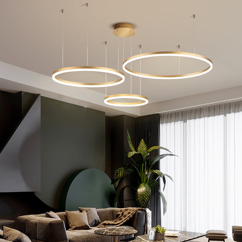 Lampa Wisząca z Podwójnym Pierścieniem LED - Metalowa Rama