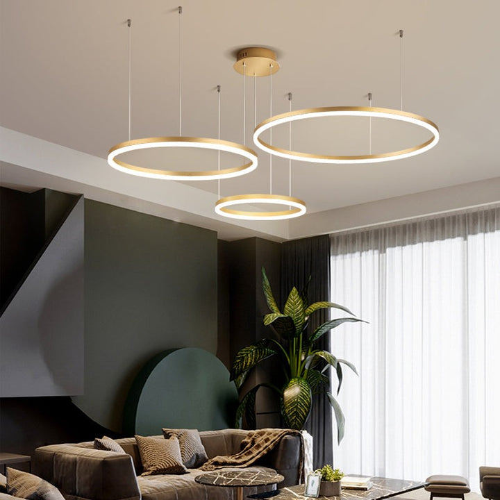 Lampa Wisząca z Podwójnym Pierścieniem LED - Metalowa Rama