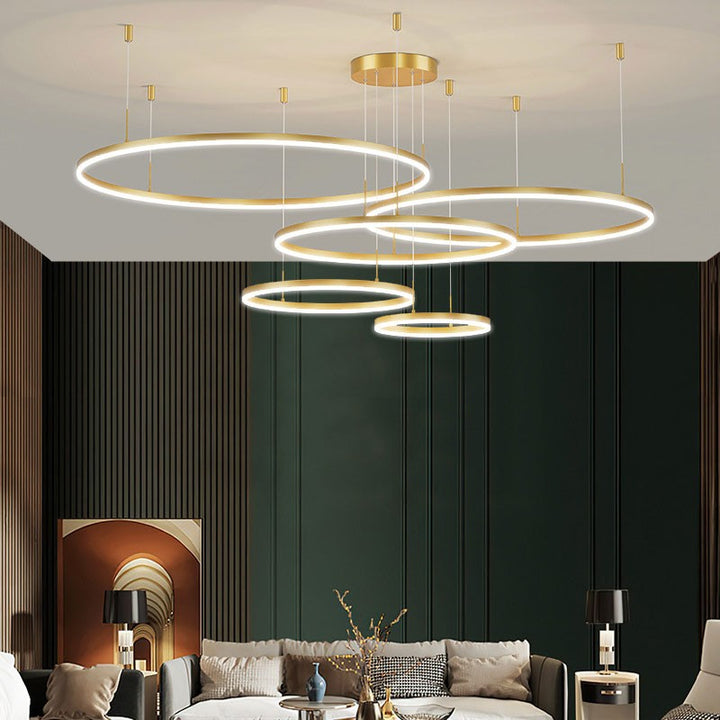 Lampa Wisząca z Podwójnym Pierścieniem LED - Metalowa Rama
