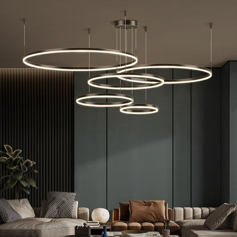 Lampa Wisząca z Podwójnym Pierścieniem LED - Metalowa Rama
