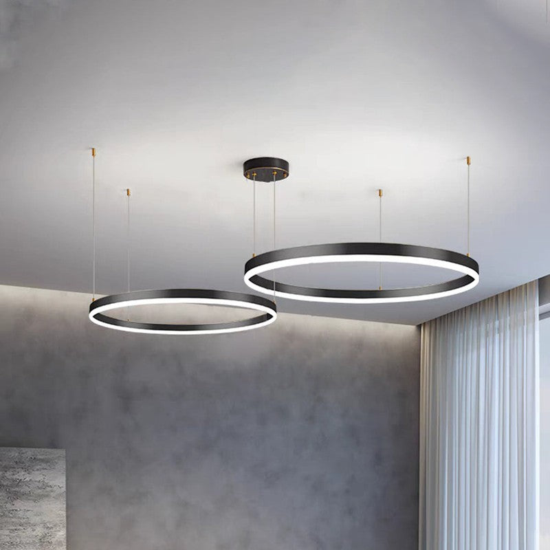 Lampa Wisząca z Podwójnym Pierścieniem LED - Metalowa Rama