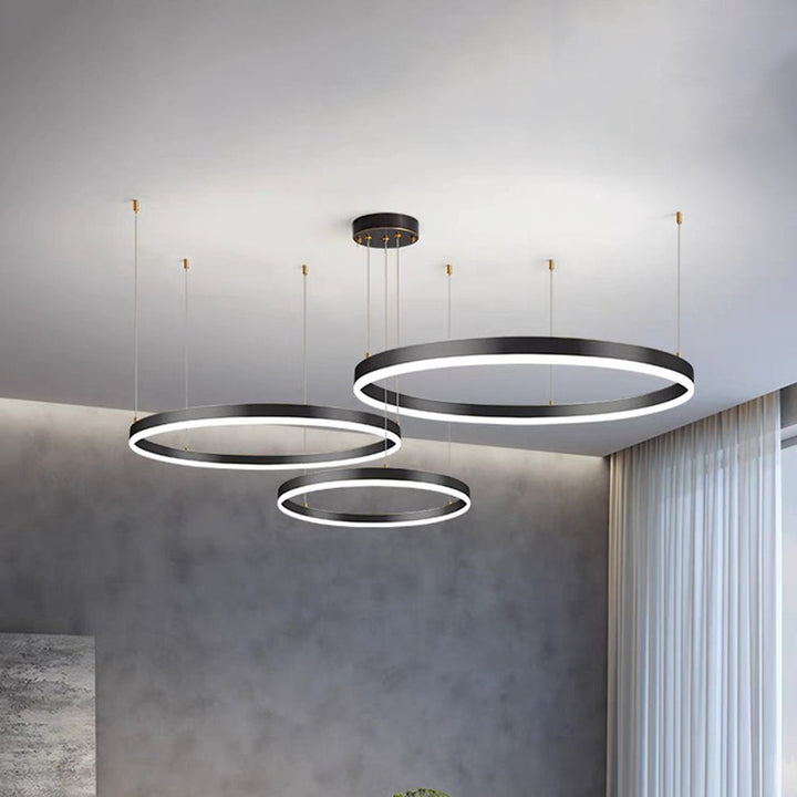 Lampa Wisząca z Podwójnym Pierścieniem LED - Metalowa Rama