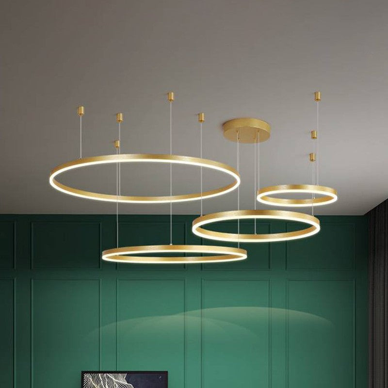 Lampa Wisząca z Podwójnym Pierścieniem LED - Metalowa Rama