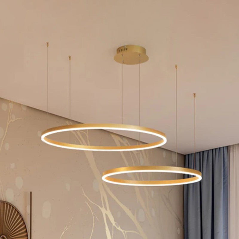 Lampa Wisząca z Podwójnym Pierścieniem LED - Metalowa Rama