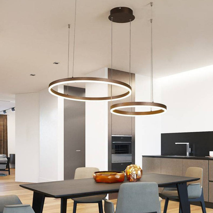 Lampa Wisząca z Podwójnym Pierścieniem LED - Metalowa Rama
