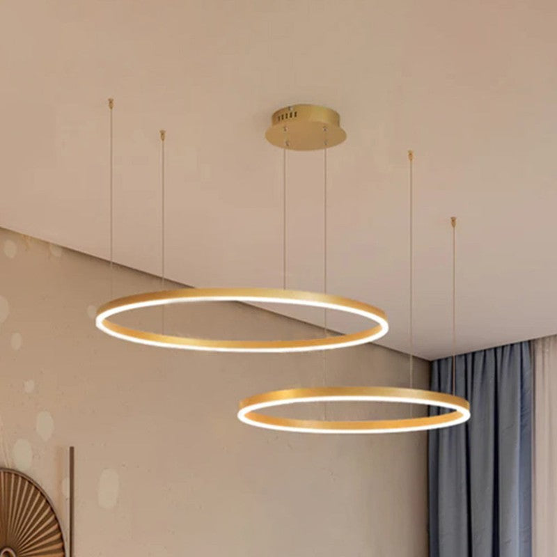 Lampa Wisząca z Podwójnym Pierścieniem LED - Metalowa Rama