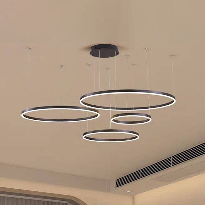 Lampa Wisząca z Podwójnym Pierścieniem LED - Metalowa Rama