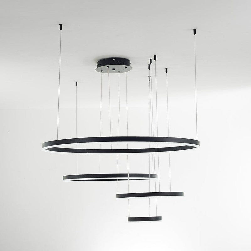 Lampa Wisząca z Podwójnym Pierścieniem LED - Metalowa Rama