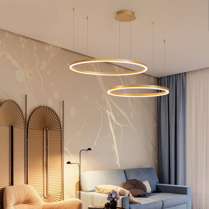 Lampa Wisząca z Podwójnym Pierścieniem LED - Metalowa Rama