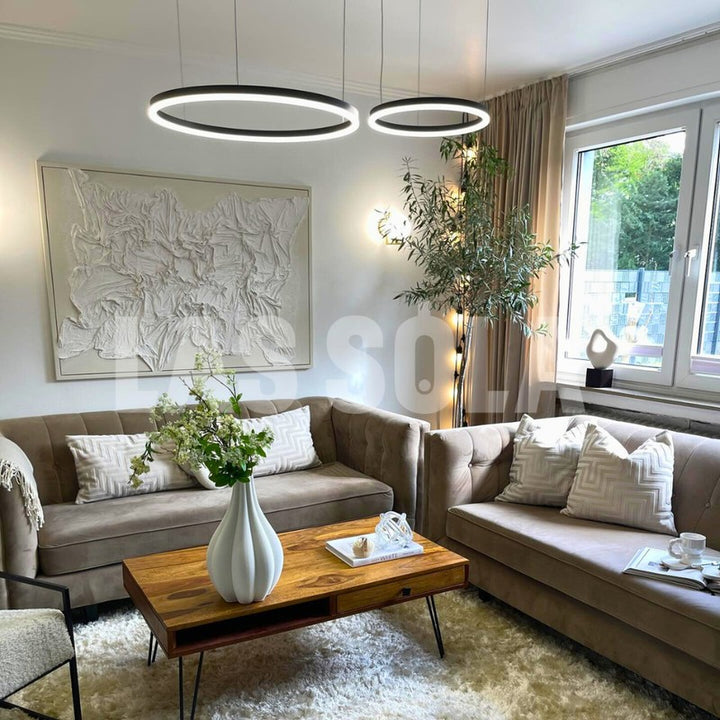 Lampa Wisząca z Podwójnym Pierścieniem LED - Metalowa Rama