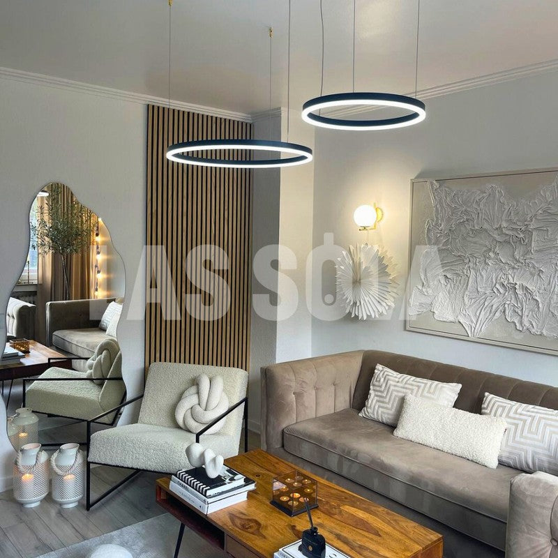 Lampa Wisząca z Podwójnym Pierścieniem LED - Metalowa Rama